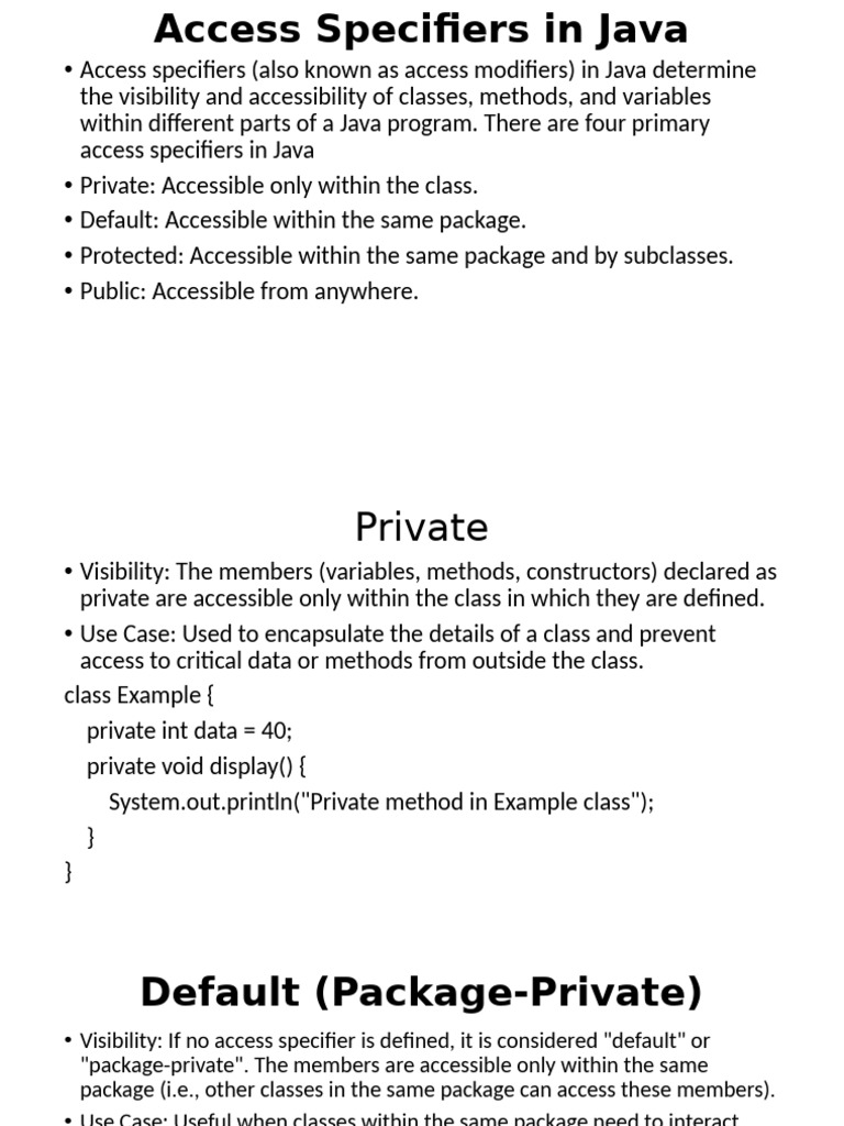Java Access Specifiers Explained | PDF | Class (Computer Programming ...