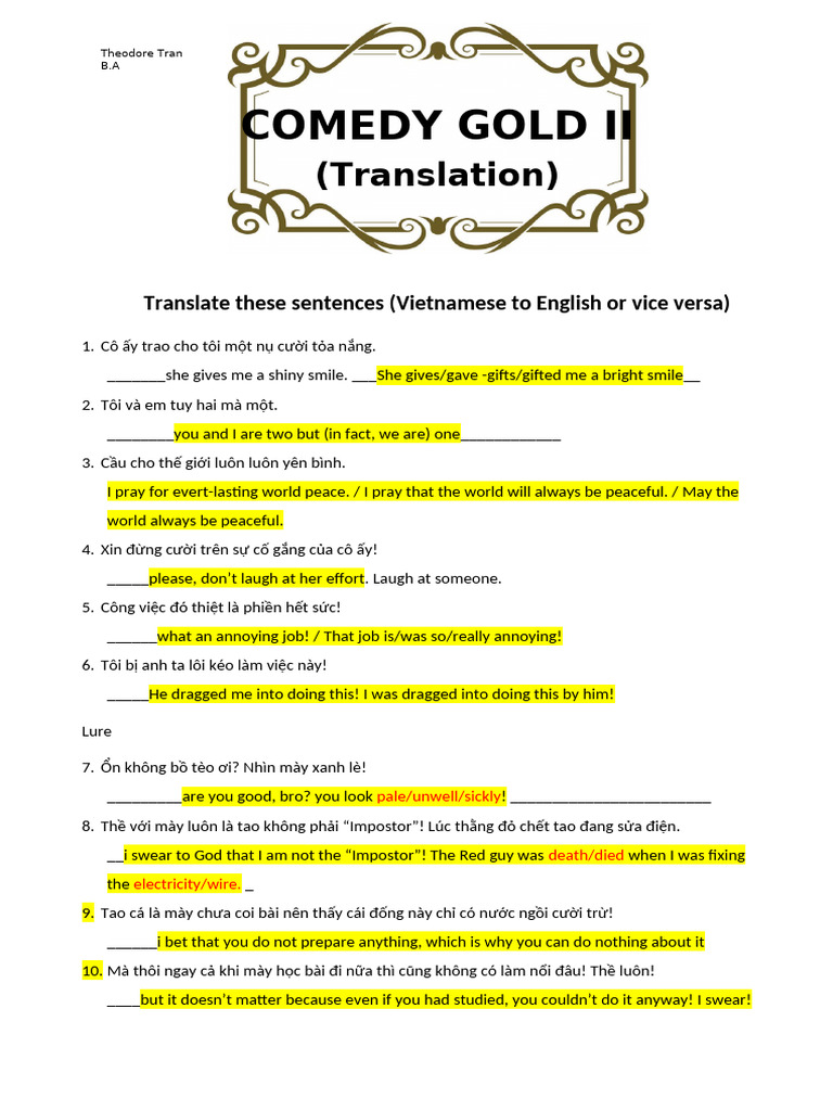 COMEDY GOLD II Translation | PDF