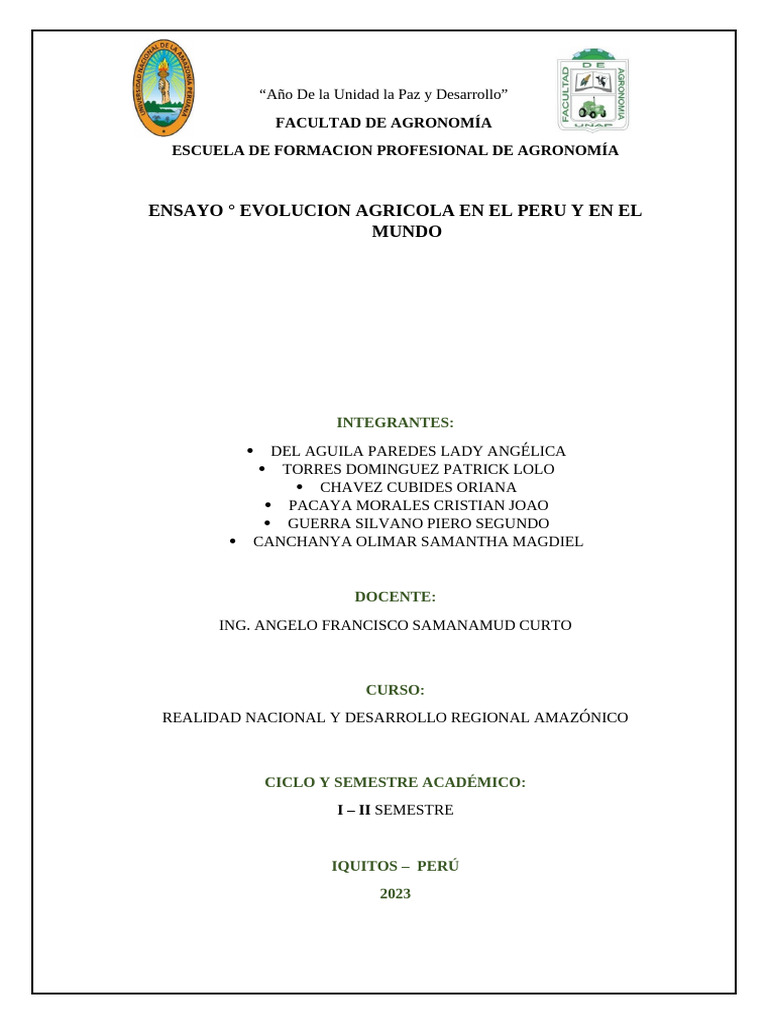 Ensayo La Evolucion De La Agricultura En El Peru Y El Mundo Pdf