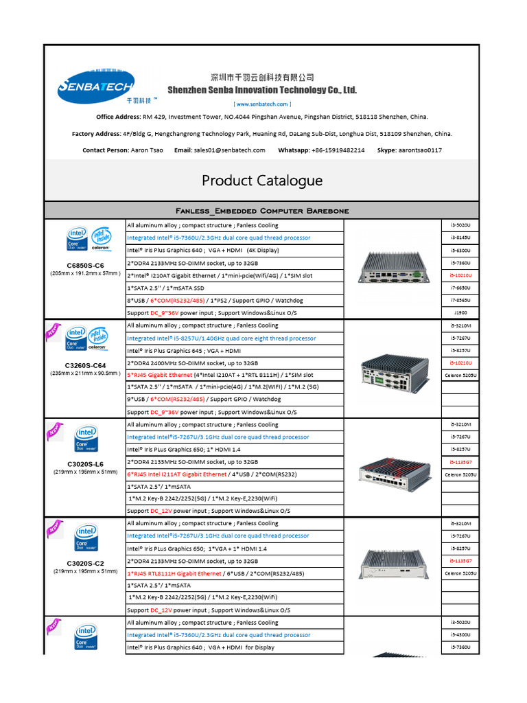 SENBA-Embedded Computer Barebone Catalogue (2023.7) | PDF | Computer ...