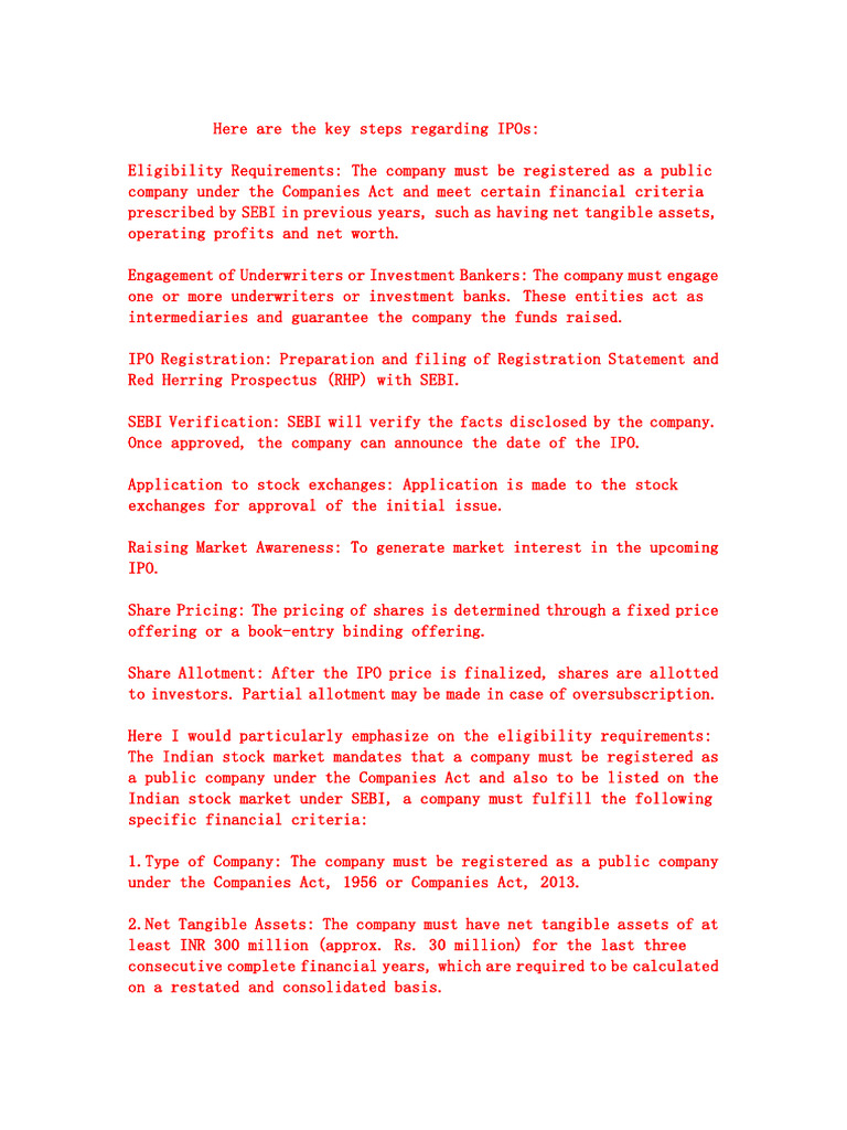 Key Steps To An Ipo Pdf Initial Public Offering Stocks