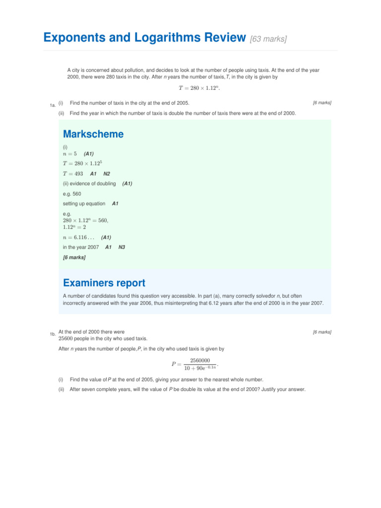 Exponents and Logarithms Problem Set | PDF | Function (Mathematics ...