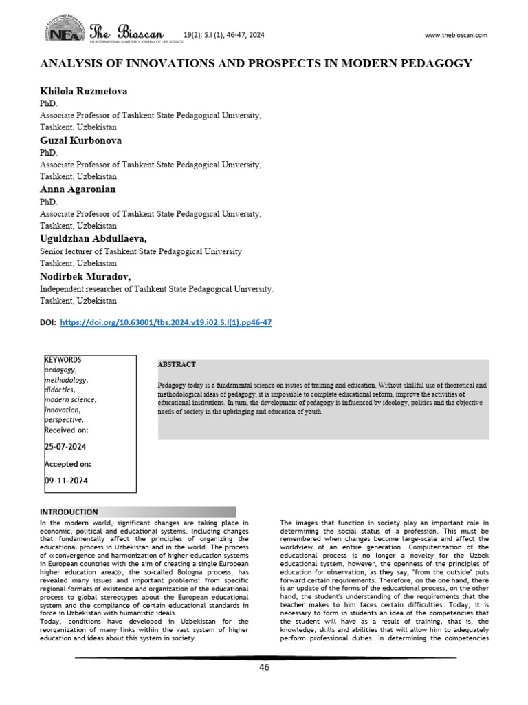 Analysis of Innovations and Prospects in Modern Pedagogy | PDF ...
