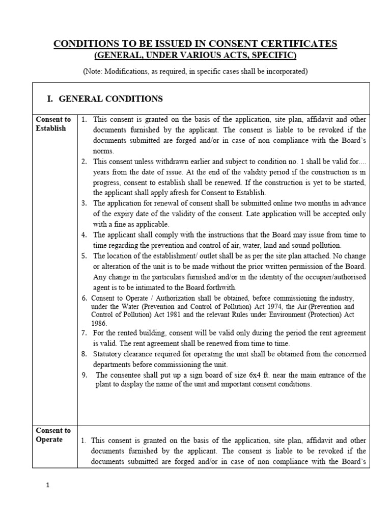 KSPCB Consent Conditions Overview | PDF | Sewage Treatment | Sewage