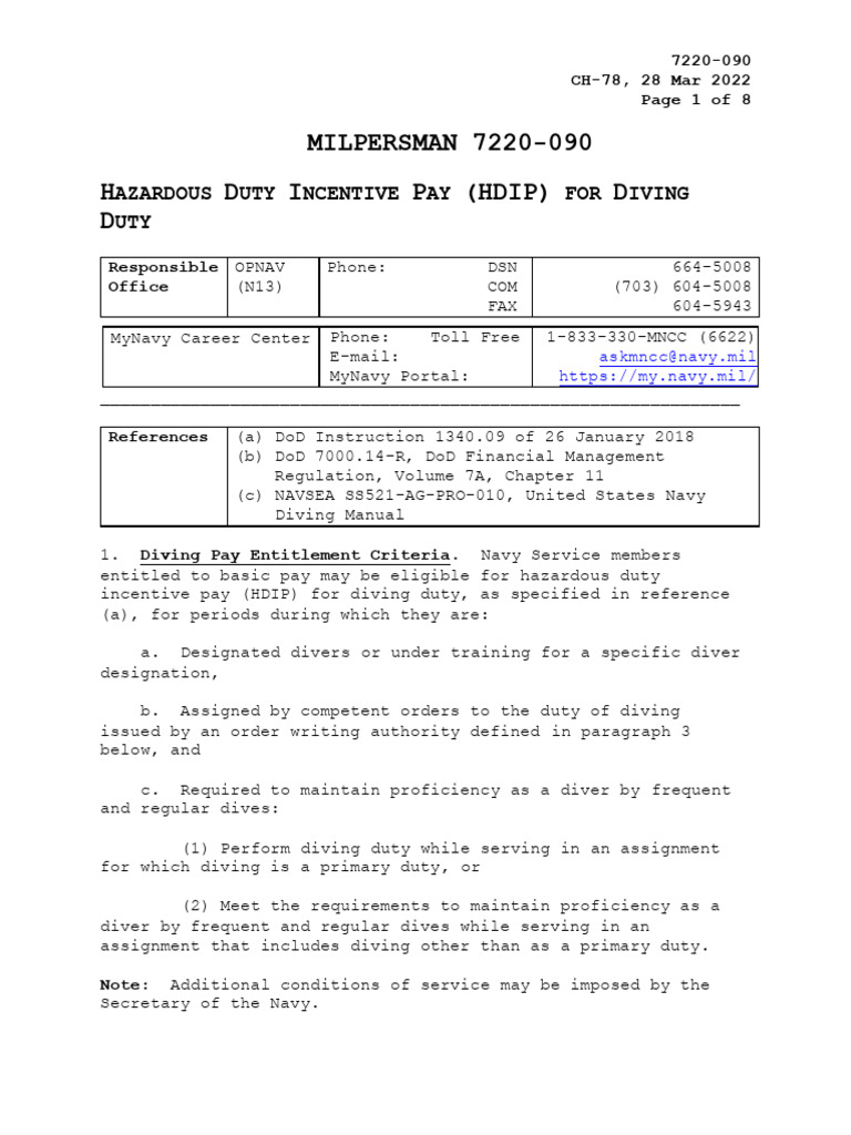 Milpersman 7220-090 | PDF | Underwater Diving | Navies