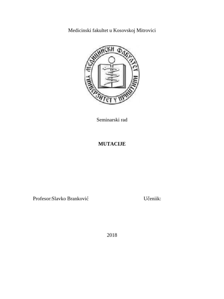 Medicinski fakultet u Kosovskoj Mitrovici genetika | PDF