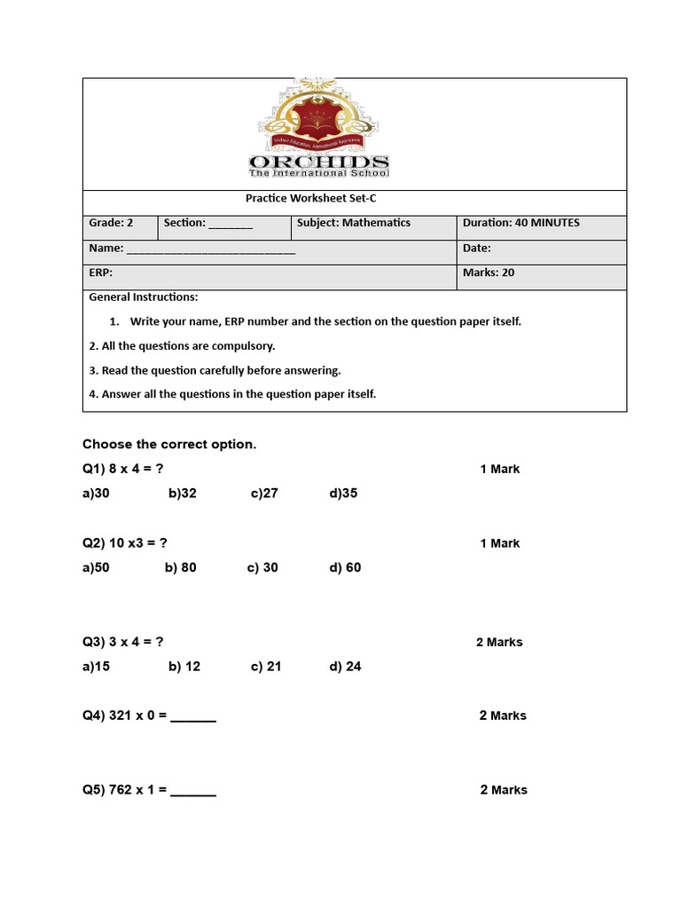 Grade 2 Math Practice Worksheet | PDF