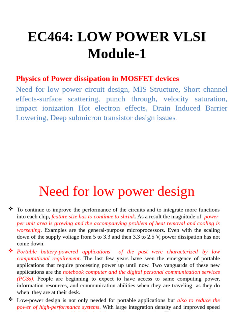 Low Power VLSI Design Fundamentals | PDF | Field Effect Transistor | Mosfet
