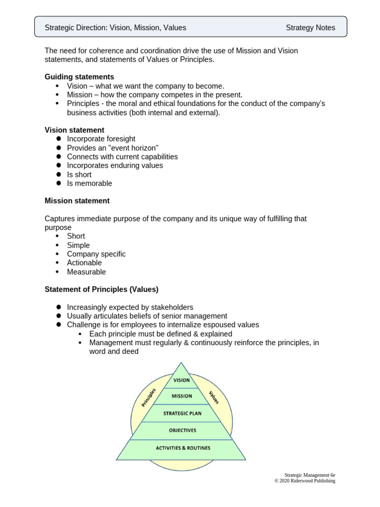 West 6e - Notes - Chapter 03 - Vision Mission Values | PDF
