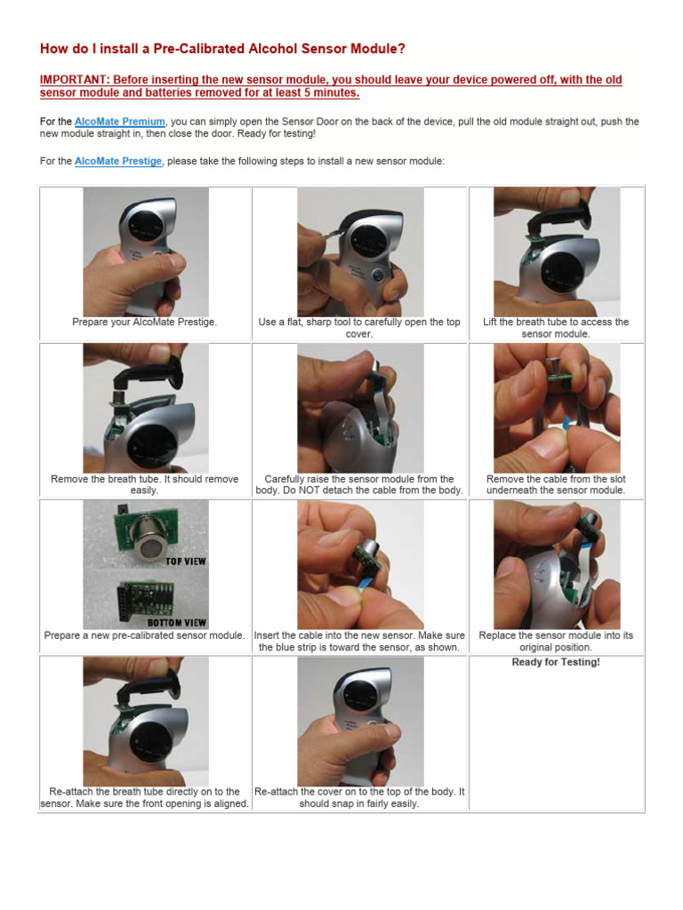 Install Pre-Calibrated Alcohol Sensor | PDF