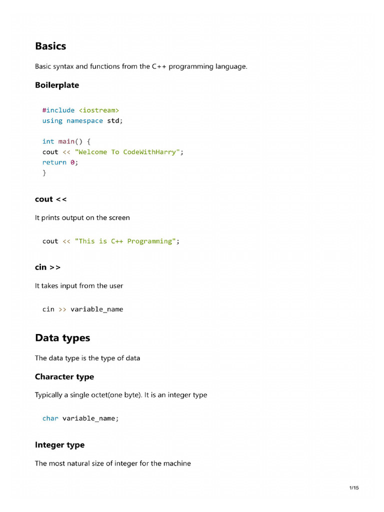 Basic syntax and functions from the C++ programming language | PDF