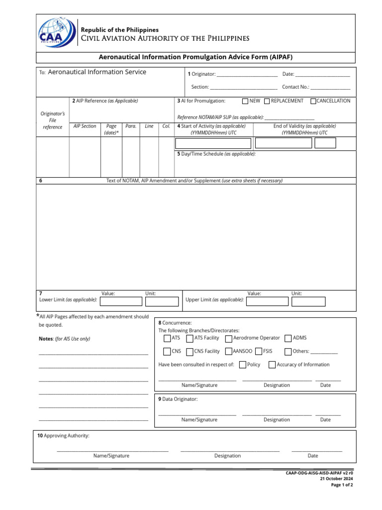Aeronautical Info Promulgation Form | PDF | Aviation