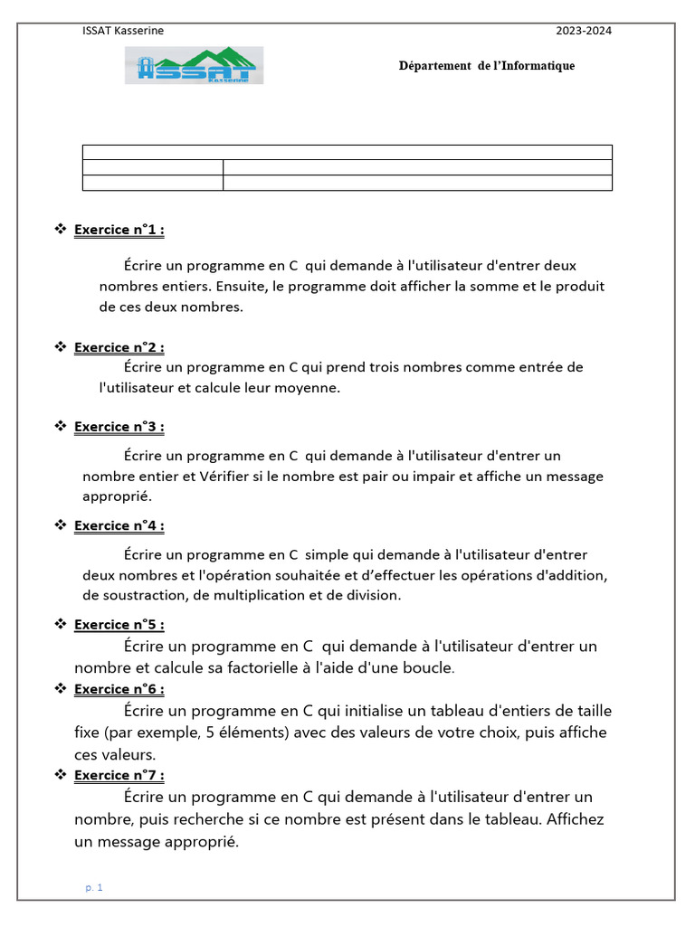 Exercices de Programmation en C 2023 | PDF