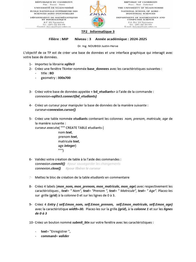 Création d'une base de données SQLite avec Tkinter | PDF | Bases de ...