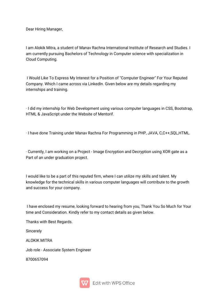 Application for Computer Engineer Position | PDF
