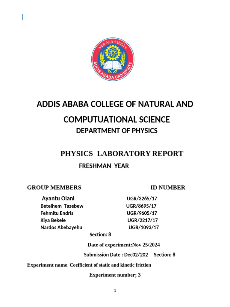 Coefficient of Static Friction Experiment | PDF | Friction | Force
