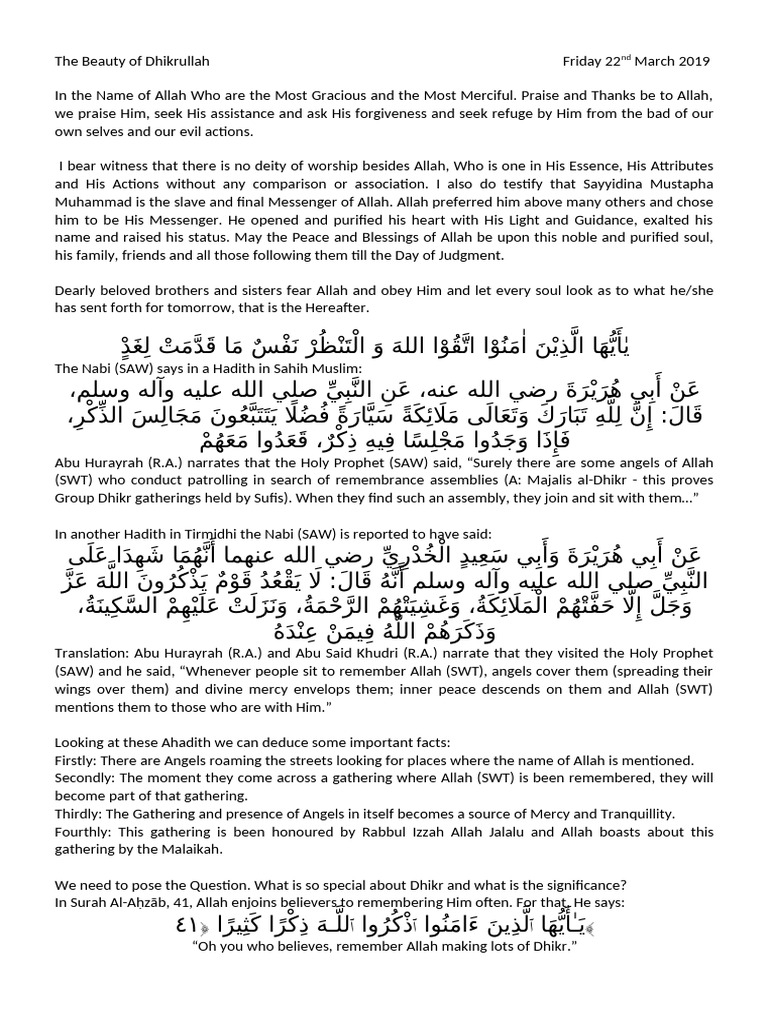 The Power and Benefits of Dhikr | PDF | Islamic Belief And Doctrine ...