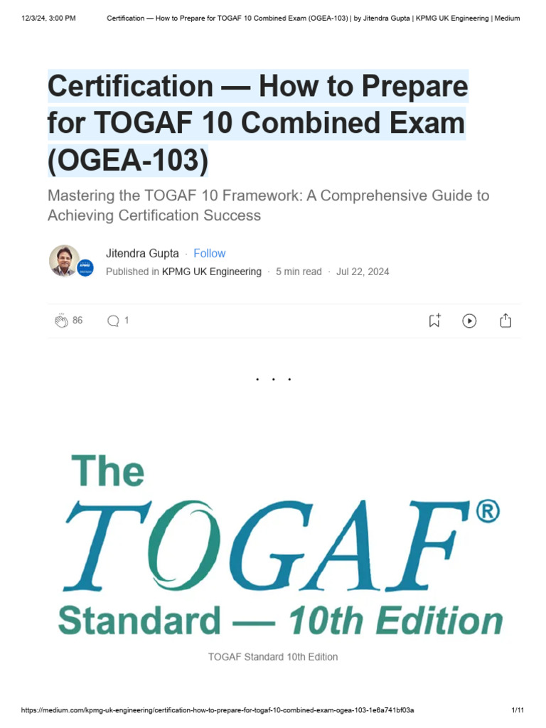 Certification - How To Prepare For TOGAF 10 Combined Exam (OGEA-103 ...