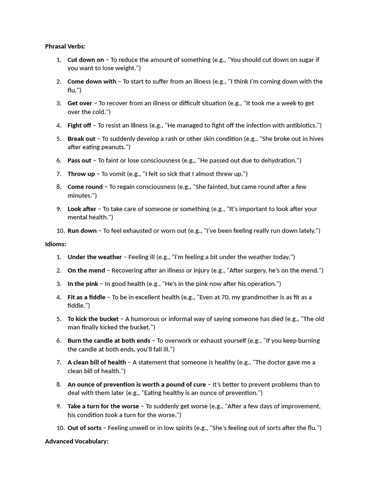 Essential Care Phrasal Verbs Explained | PDF | Palliative Care | Infection