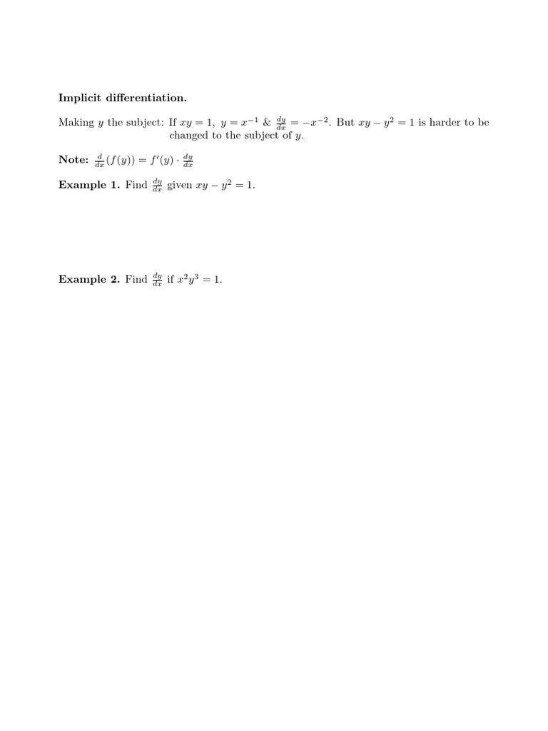 Implicit Differentiation Techniques Explained | PDF | Differential ...