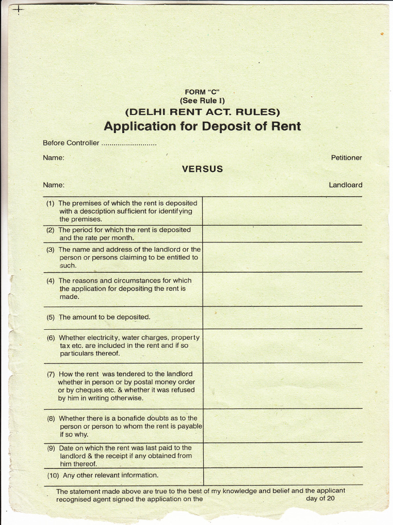 Application For Deposit of Rent | PDF