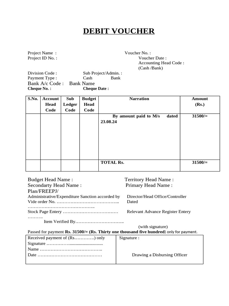 Debit Voucher Template for Payments | PDF | Cheque | Banks