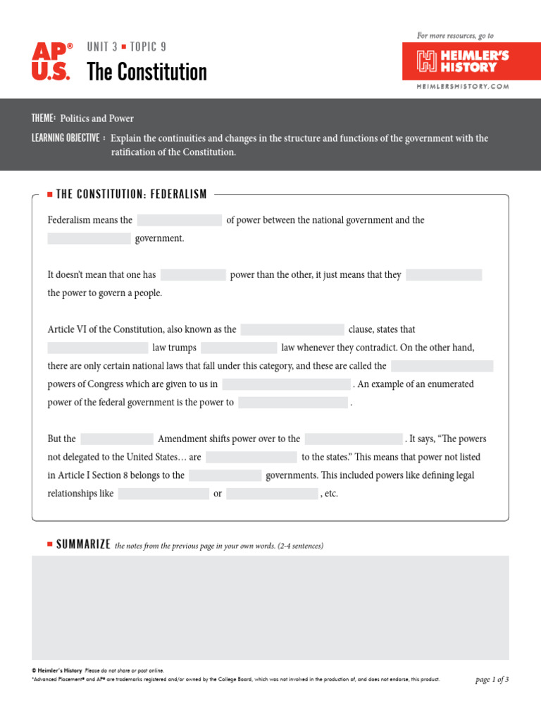 Noteguide Answer Key APUSH Unit 3 Topic 9 | PDF | Separation Of Powers ...