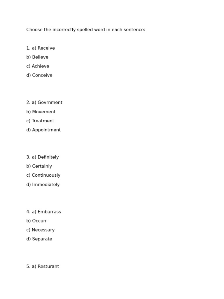 Common Spelling Mistakes Quiz | PDF
