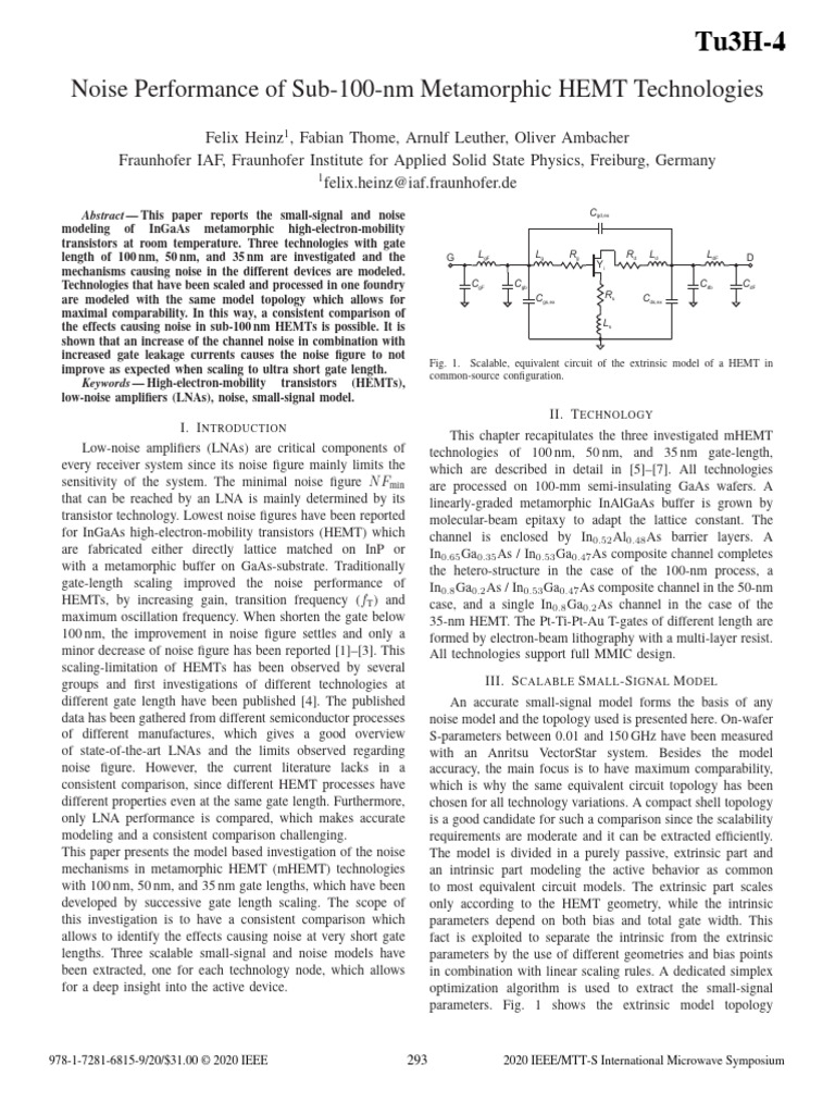 Noise Performance of Sub-100-Nm Metamorphic HEMT Technologies | PDF ...
