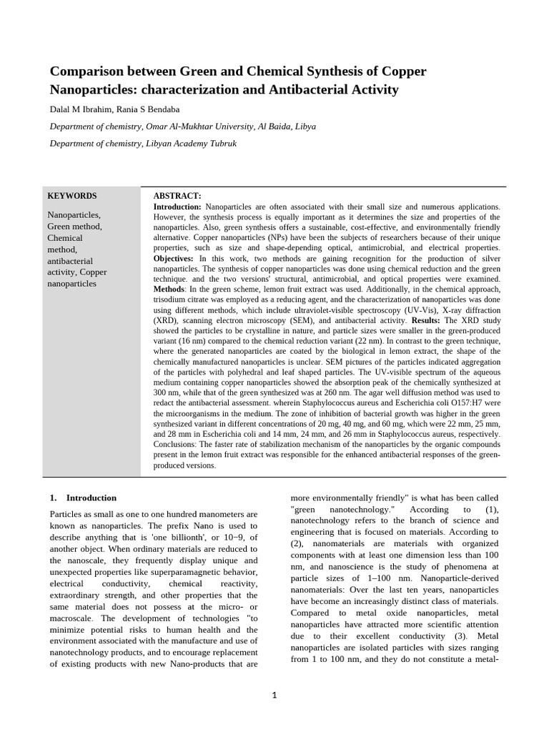 Green vs Chemical Synthesis of Copper NPs | PDF | Nanoparticle ...