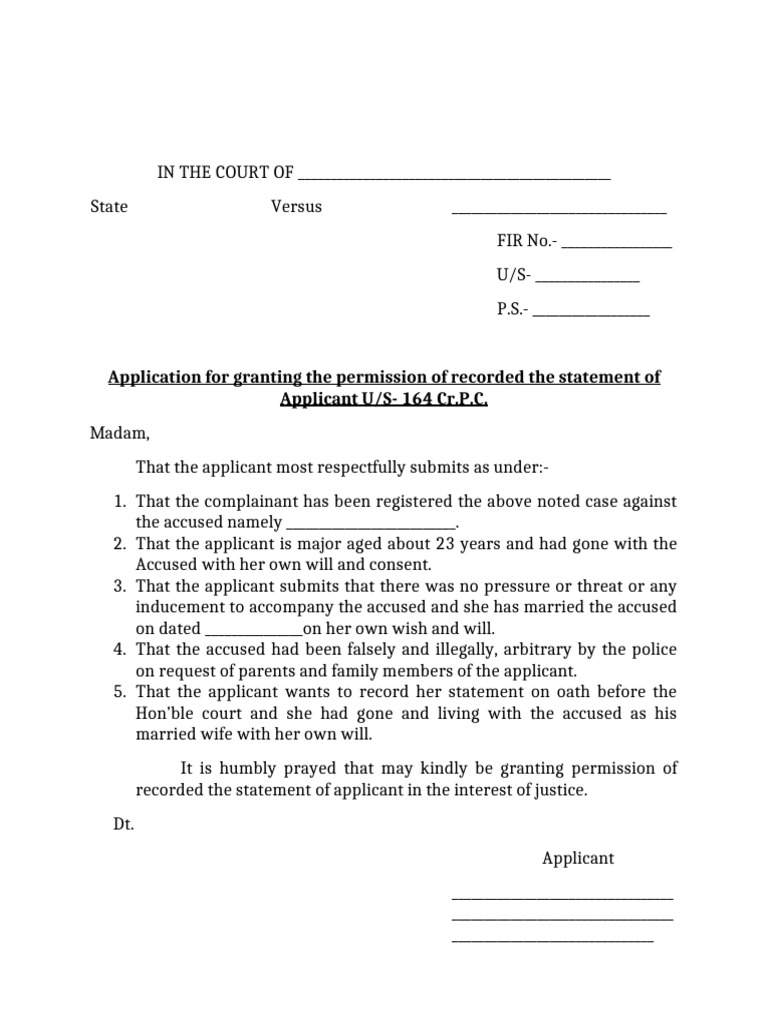 Application For Granting Permission 164 CR.P.C | PDF