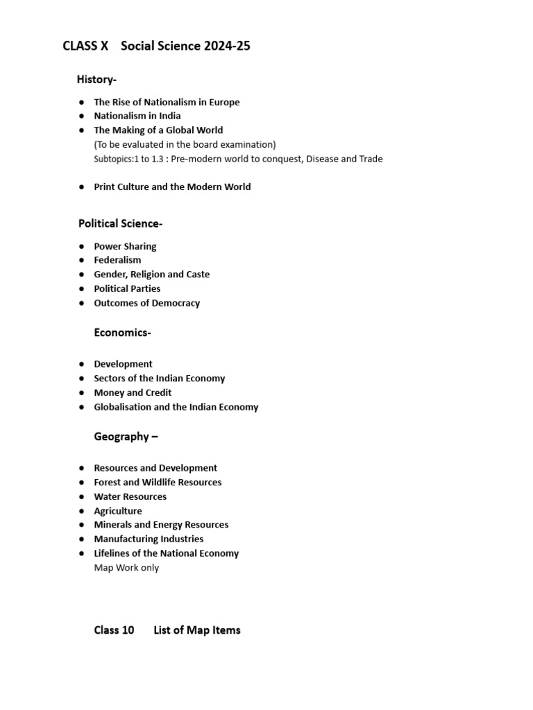 Syllabus Class 10 SST 2024 25 | PDF | Economy Of India | Economies