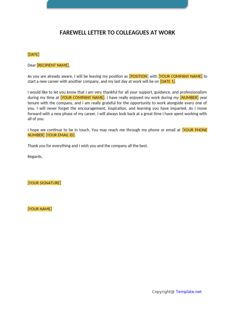 Farewell Letter to Colleagues at Work | PDF