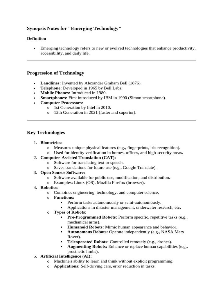 Synopsis Notes For Computer | PDF | Virtual Reality | Robot