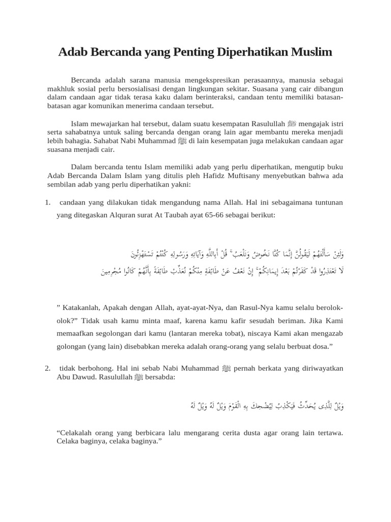 Adab Bercanda dalam Islam untuk Muslim | PDF