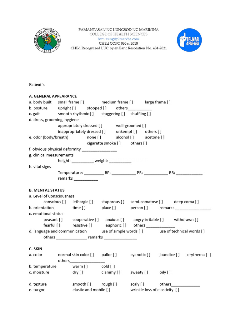 Physical Assessment Word Docu 2 | PDF | Human Nose