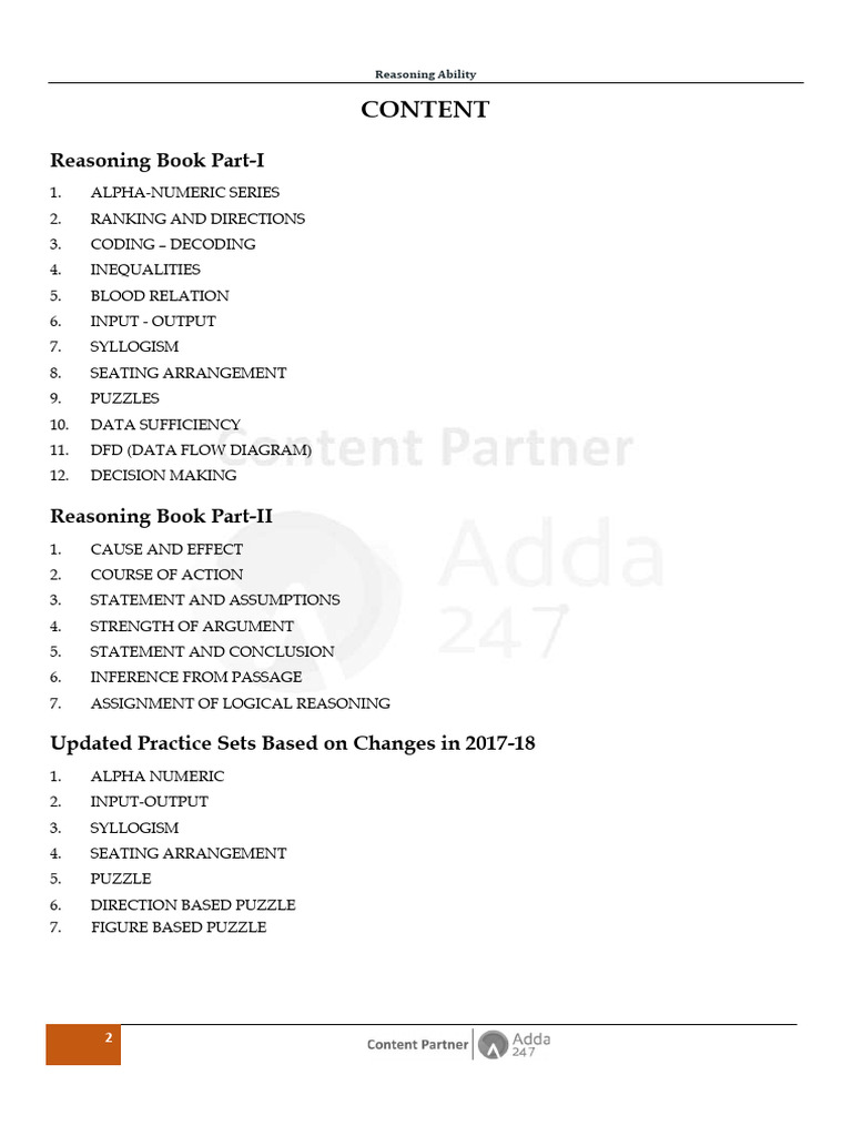 Content: Reasoning Book Part-I | PDF