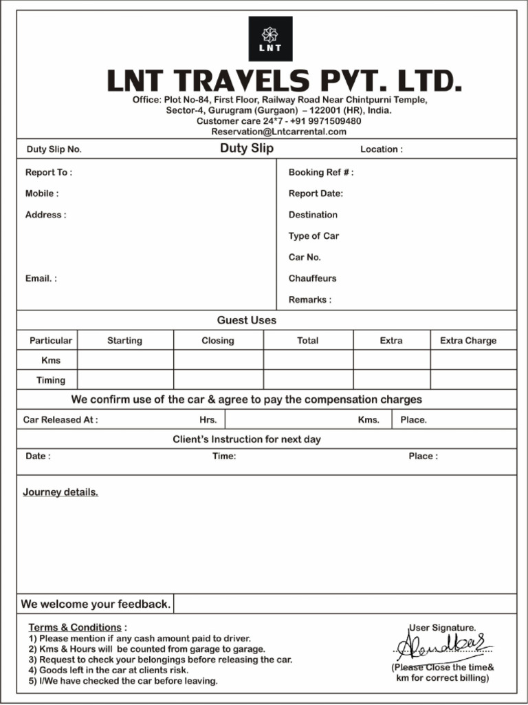 Duty Slip | PDF