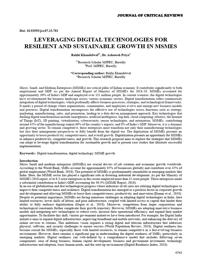 Leveraging Digital Technologies For Resilient and Sustainable Growth in ...