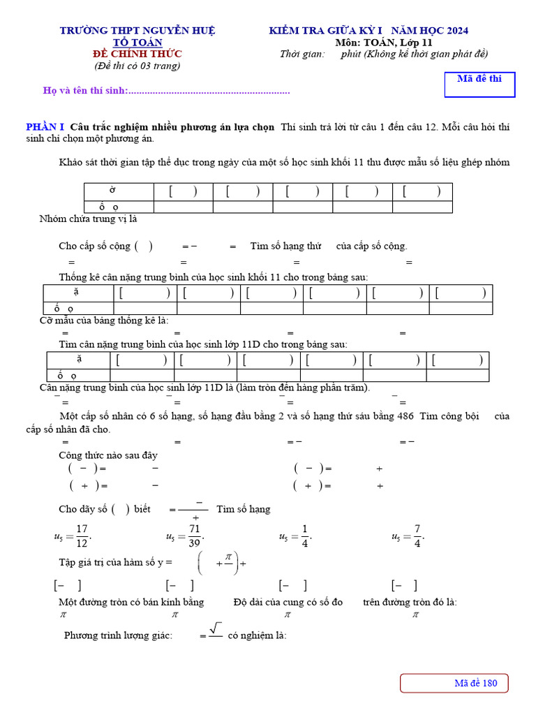 06 Toan 11 GK 1 THPT Nguyen Hue 2024 | PDF