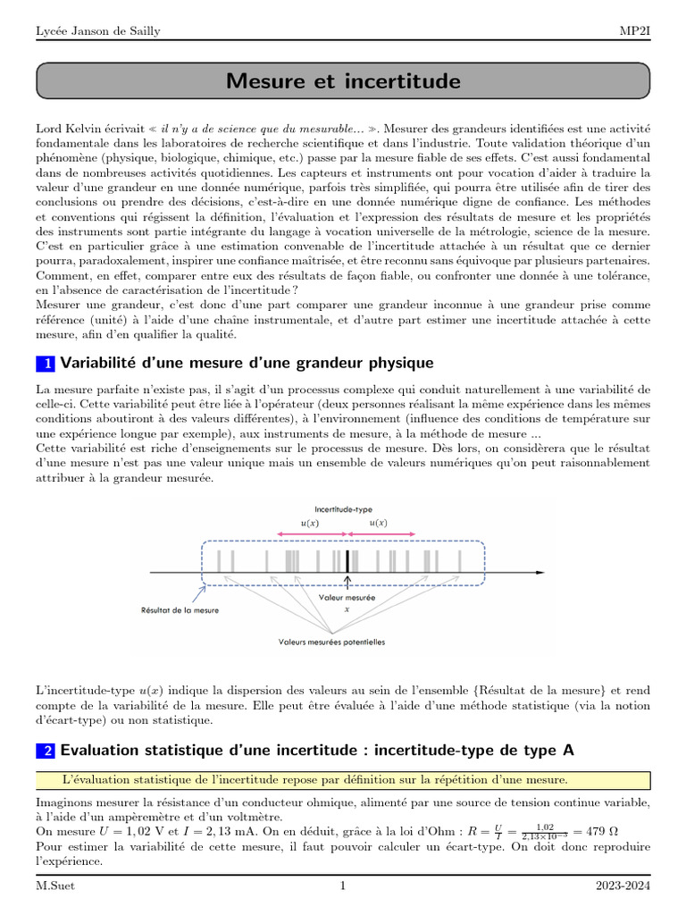 Mesure et incertitude en métrologie | PDF | Écart type | Résistance ...