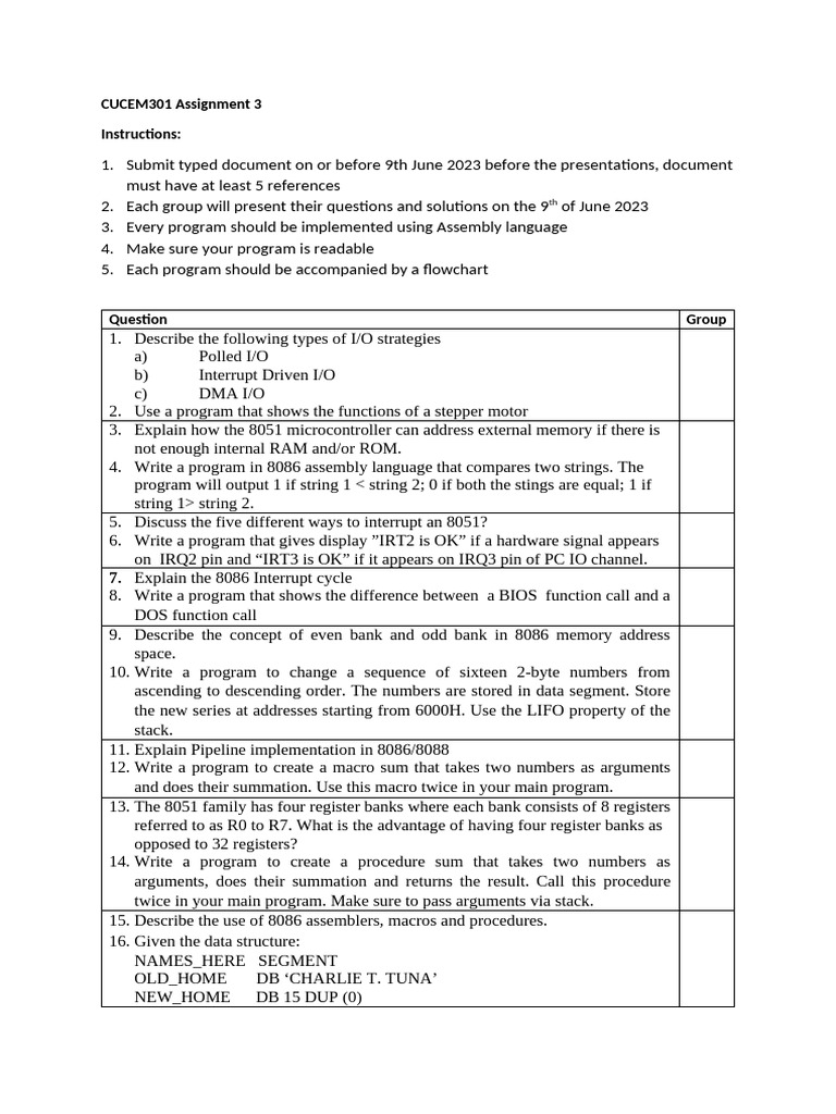 Assembly Language Programming Tasks | PDF | Input/Output | Assembly ...