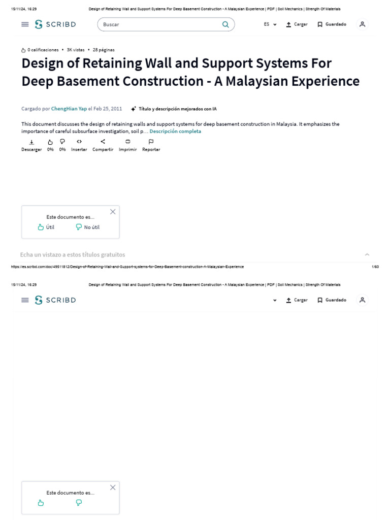 Retaining Wall Design for Deep Basements | PDF | Soil Mechanics | Civil ...