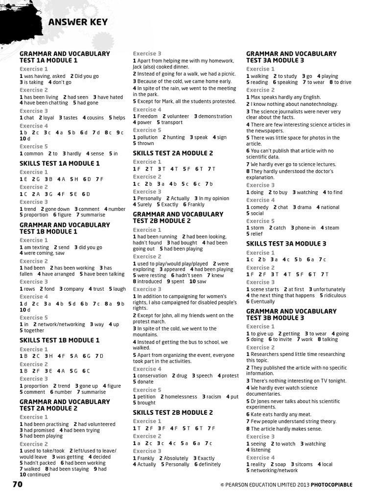 Upper Intermediate Test Answer Key | PDF