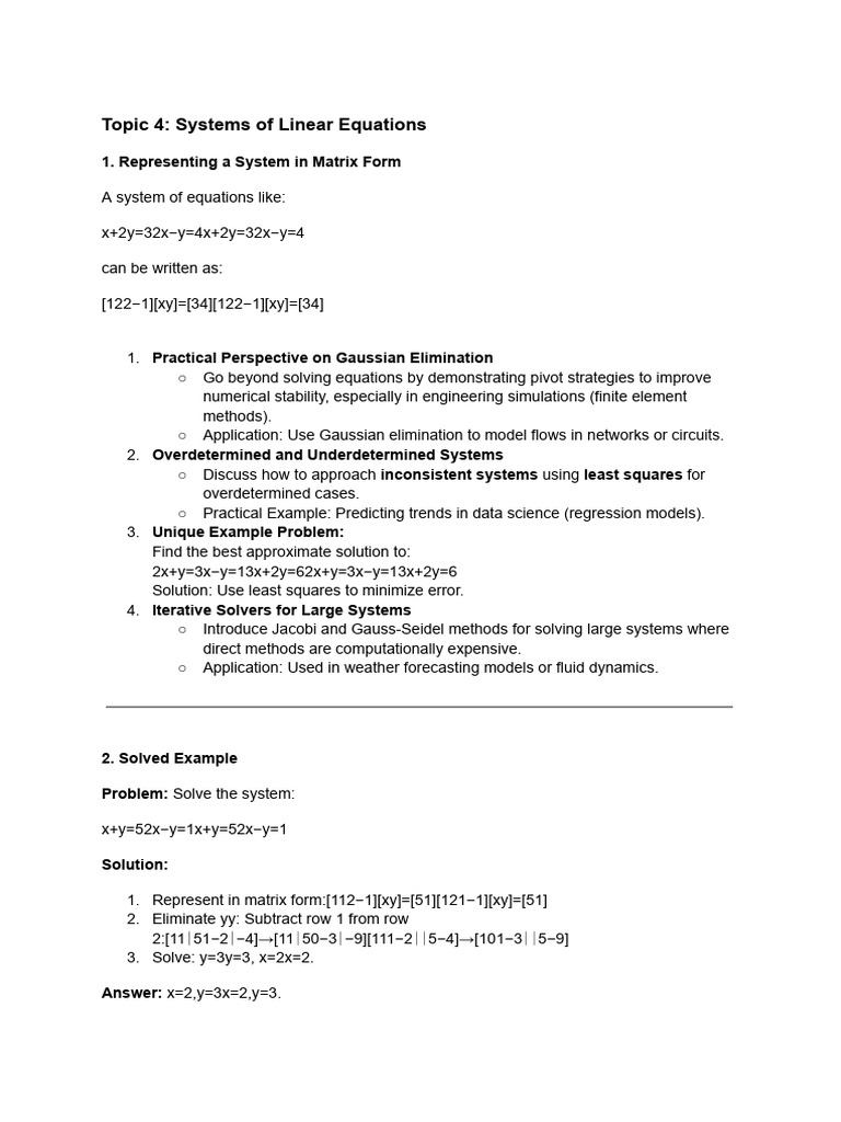 Topic 4: Systems of Linear Equations | PDF