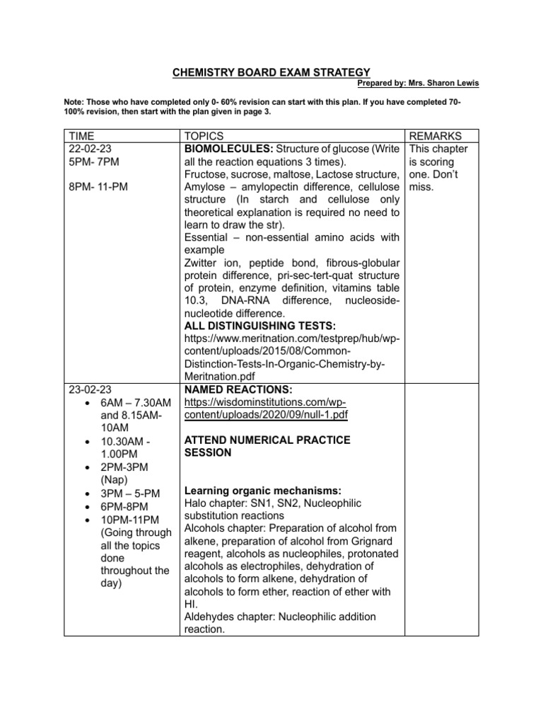 Chemistry Exam Study Plan | PDF | Acid | Chemical Reactions