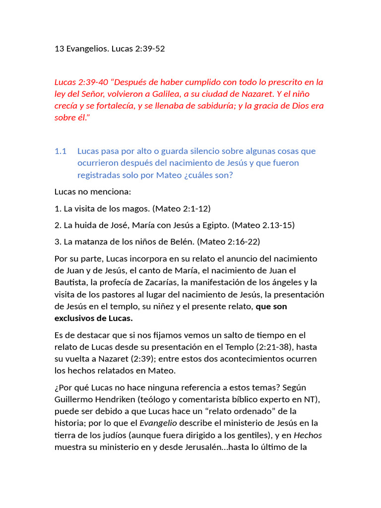13 Evangelios Lucas 2. 39-52 | PDF | Natividad De Jesus | Evangelio de ...