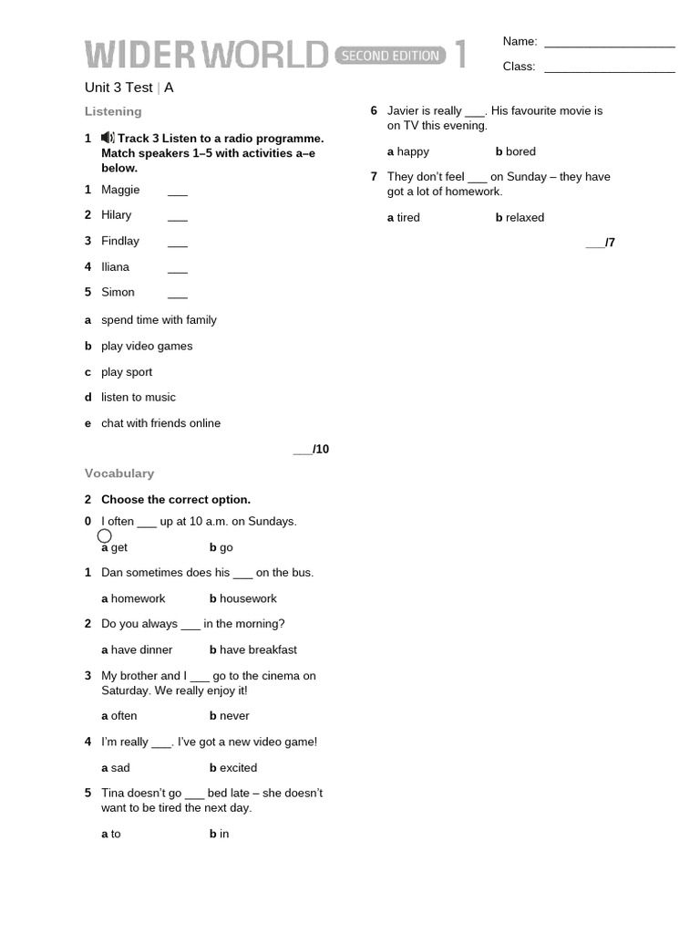 Unit 3 Listening and Vocabulary Test | PDF | Linguistics | Grammar