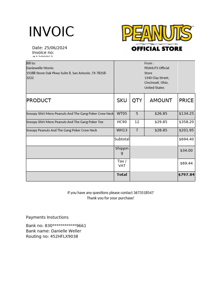 Invoic E: Product Sku Qty Amount Price | PDF