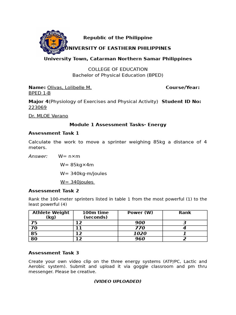 Physical Education Assessment Tasks Guide | PDF | Strength Training ...